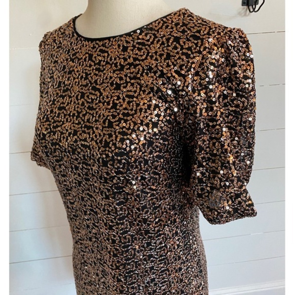 Eliza J Womens Bronze Black Sequin Puff Sleeve Shift Mini Dress Size 10 - Picture 2 of 9